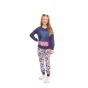 Pijama Longo Marvel modelo Família Infantil Menina