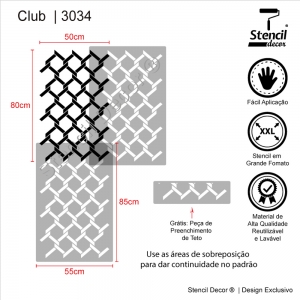 Club 85x55cm - Stencil para Parede - Stencil Decor