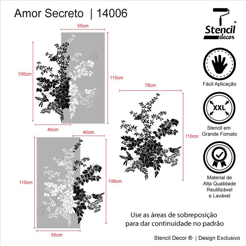 Amor Secreto ( Kit 2 peças) - Stencil de Parede
