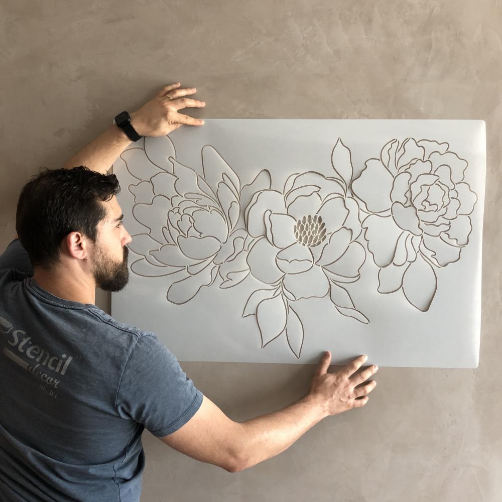 Flores 80x55cm - Stencil de Parede OUTLINE Botânico - Stencil Decor