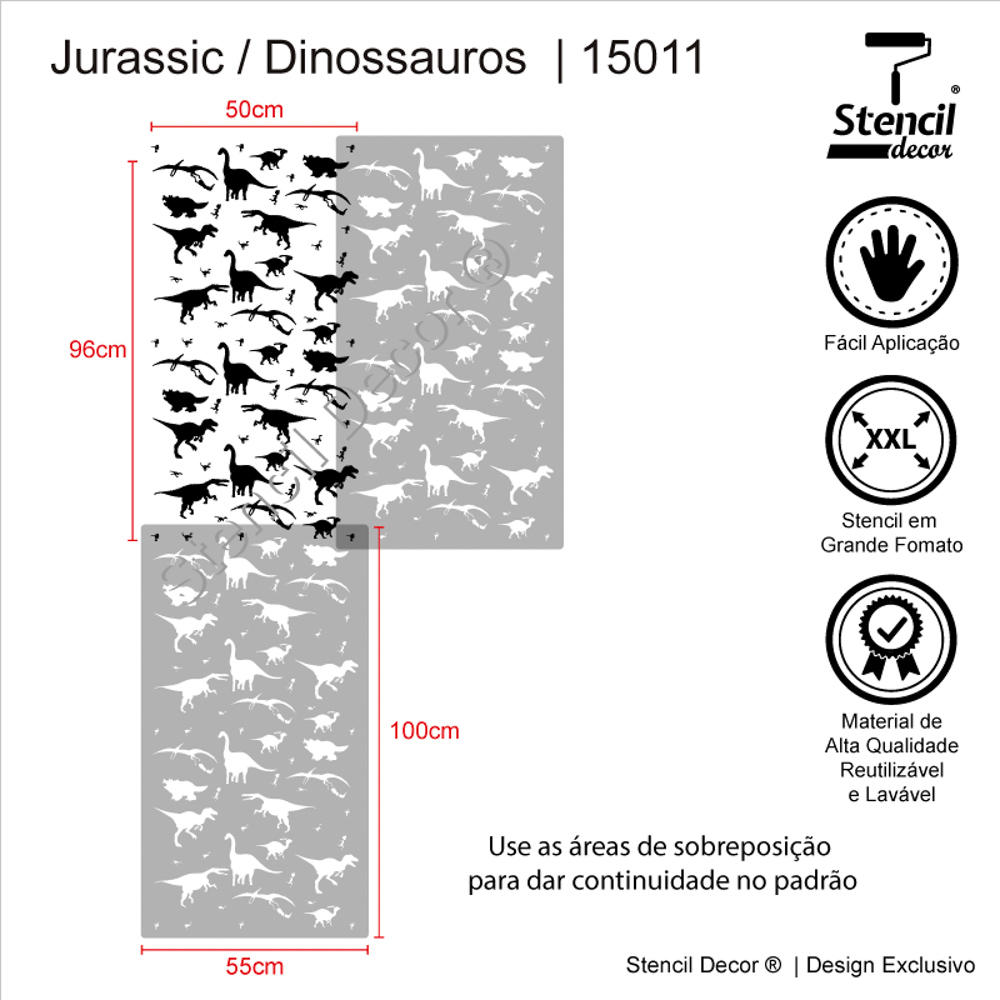 Jurassic Dinossauros 90x55cm - Stencil para Parede - Stencil Decor