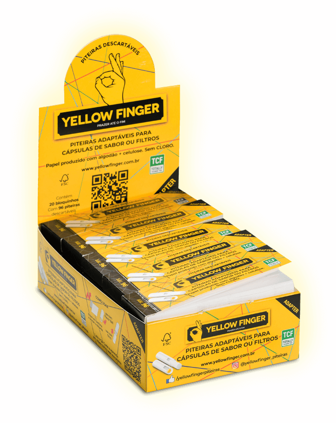 Display Piteira Yellow Finger Adapter Algodao + Celulose Com 20 Livretos