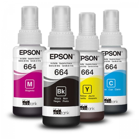 Kit 4 refil de tinta T664 664 preto e colorido Epson para L355L375 L380 L395 L396