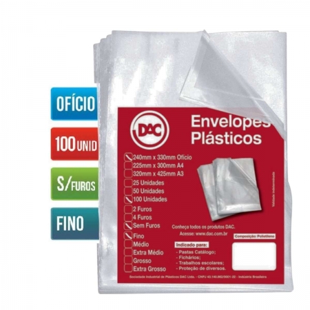 Saco Plástico Ofício 100un Envelope Espessura Fina 5069-100 DAC