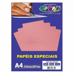 Papel Metalizado Rosa A4 15 Folhas 150g Off Paper