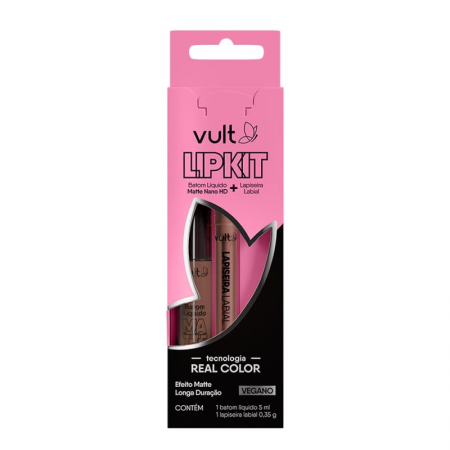 Vult Lip Kit Bronze - Batom Líquido Matte Nano HD Castanho Claro 5ml + Lapiseira Labial Castanho Claro 0,35g