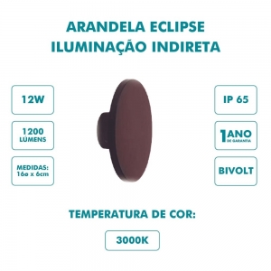 Arandela LED Eclipse 12W Marrom 3000K Quente IP65 Gaya
