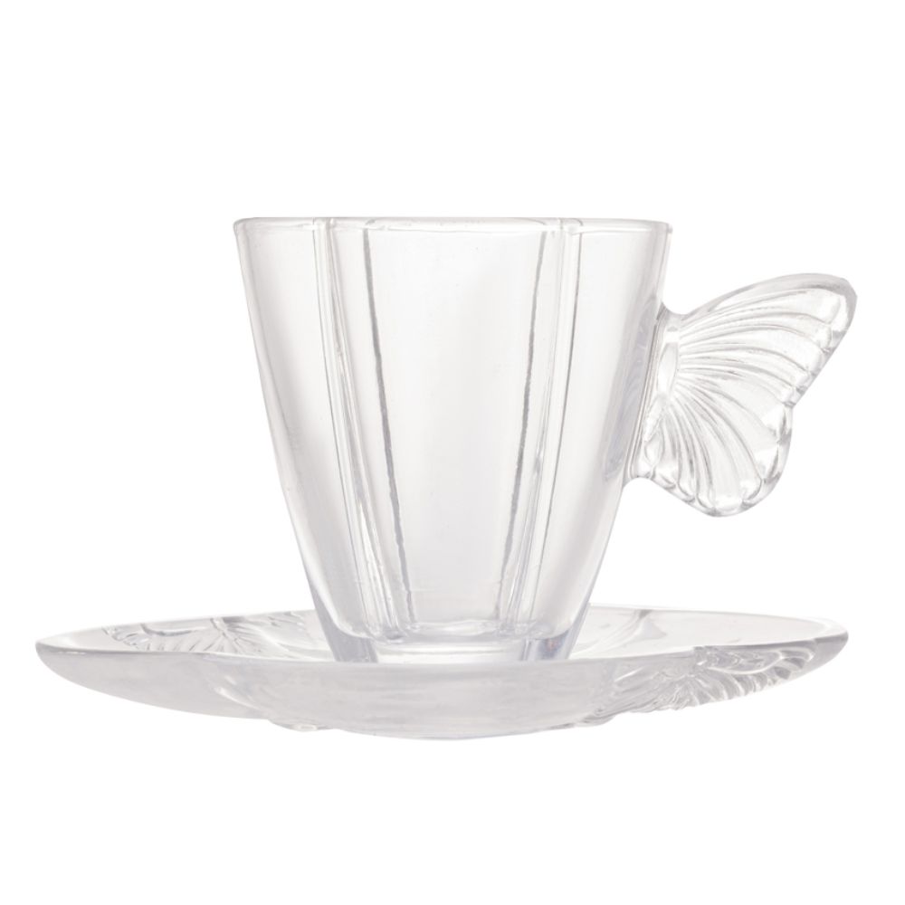 Conjunto 4 Xícaras de Chá de Vidro com Pires Butterfly 180ml