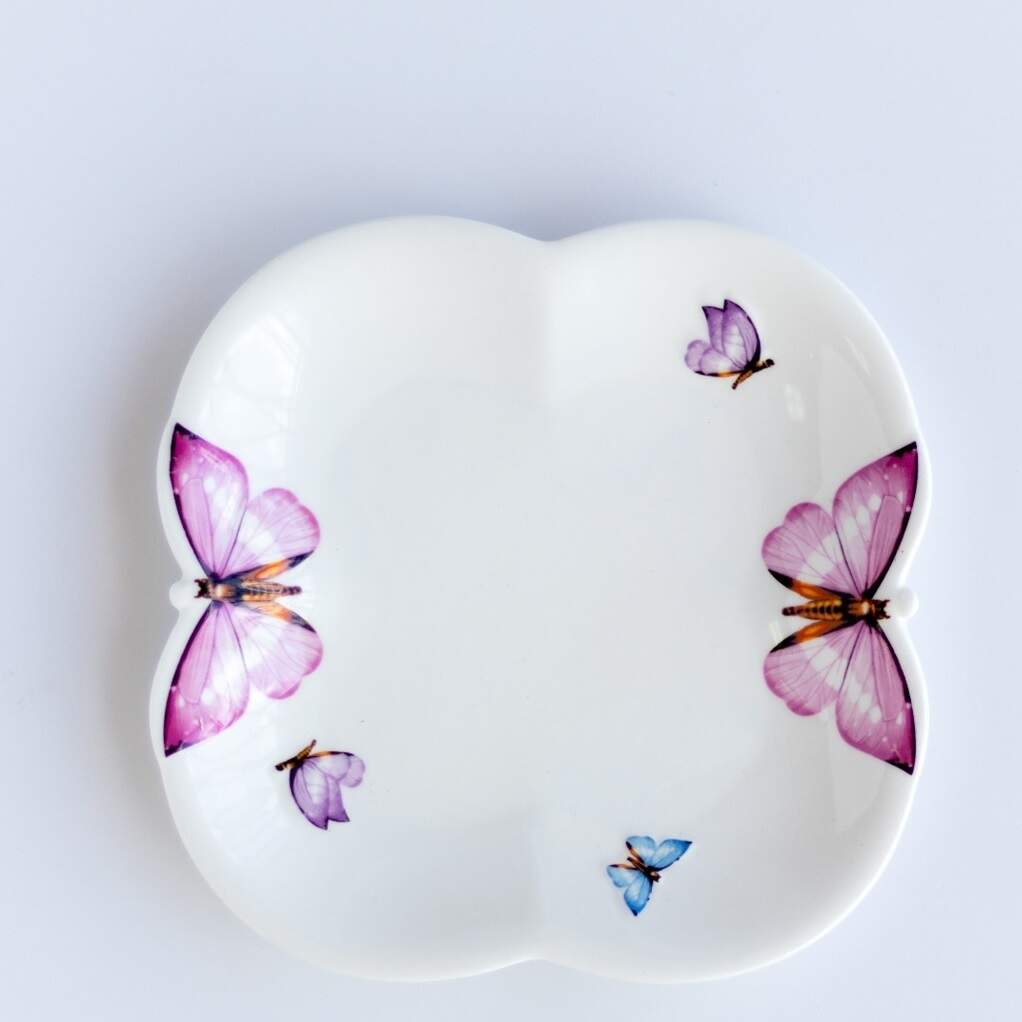Jogo 6 pratos sobremesa porcelana borboletas 19cm