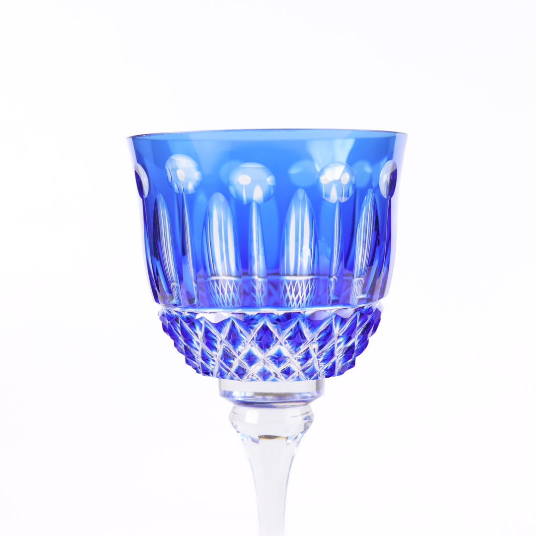 Taça em Cristal 350ml Lapidada Azul Mozart