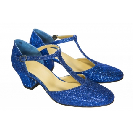Sapato Feminino em Tecido Glitter Azul - Cód 002G A