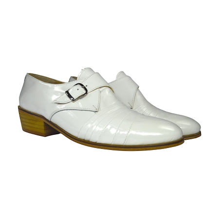 Sapato Masculino em Verniz Branco com Fivela Lateral Prata - Cód: 086V B