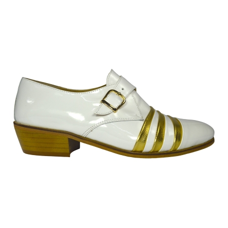 Sapato Masculino em Verniz Branco com Fivela Lateral e detalhes em Dourado - Cód: 086V BD