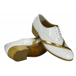 Sapato Masculino em Verniz Branco com Detalhe Dourado - Cód 051X VB