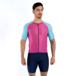 Camisa Ciclismo Aero Xama Rosa com manga azul - manga curta
