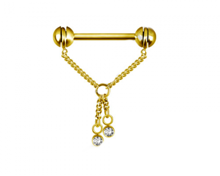 Piercing Mamilo Gold PVD 24K com Premium Crystals - BG-BNIS-CHAIN-05