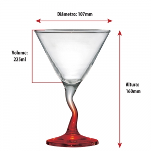Taça de Vidro Martini Twister Haste Vermelha Para Drinks 285ml - Ruvolo