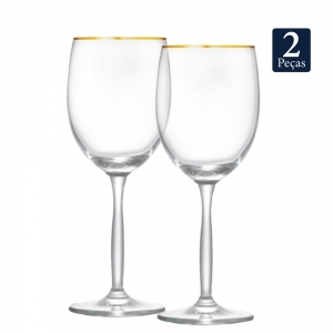 Jogo de Taças de Cristal Ritz Com Filete de Ouro Para Vinho Branco 335ml 2 Pcs - Ruvolo