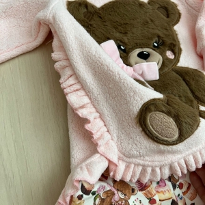 Conjunto Bebê Em Molecotom Rosa -  Ursinhas e Cupcake