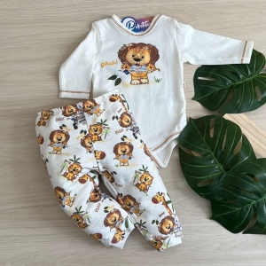 Conjunto Bebê Safari Body Cotton e Calça Molecottom- Marfim