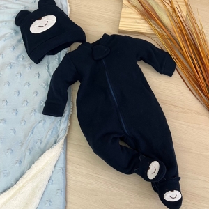 Macacão Bebê Em Soft Com Touca - Azul Marinho