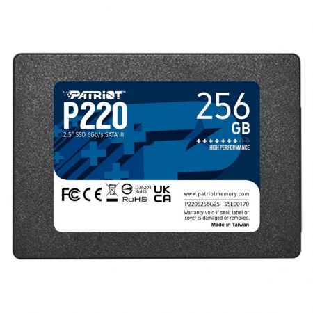 SSD 256GB PATRIOT P220, SATA III, LEITURA 550MB/S, GRAVAÇÃO 490MB/S, 6GB/S - 9SE00170-P220S256G25