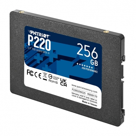 SSD 256GB PATRIOT P220, SATA III, LEITURA 550MB/S, GRAVAÇÃO 490MB/S, 6GB/S - 9SE00170-P220S256G25