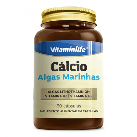 Cálcio Algas Marinhas (Algas Lithothamnion, Vitamina D3 e Vitamina K2) - 60 cápsulas