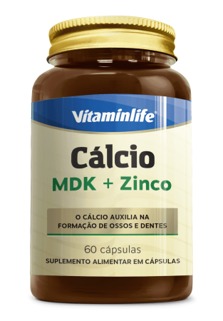 Cálcio MDK (Magnésio, Vitamina D e Vitamina K) + Zinco - 60 cápsulas