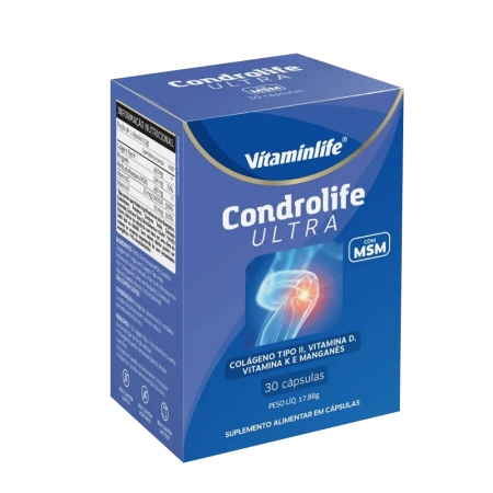 Condrolife Ultra (Colágeno Tipo II + Vitamina D + Vitamina K + Manganês + MSM) 30 cápsulas