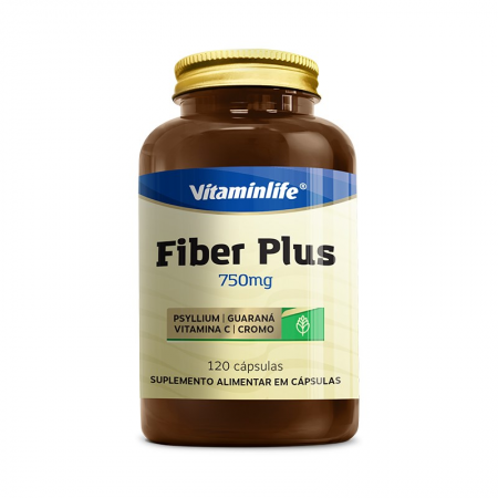 Fiber Plus 750mg (Psyllium, Guaraná, Vitamina C e Cromo) - 120 cápsulas