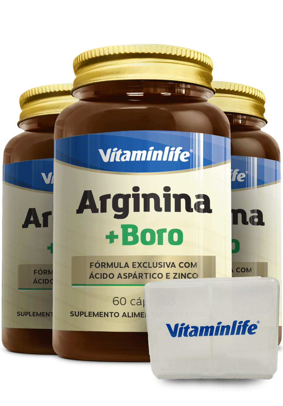 Combo 3 Arginina + Boro (com Ácido Aspártico e Zinco) + Porta Cápsulas Grátis - 180 cápsulas
