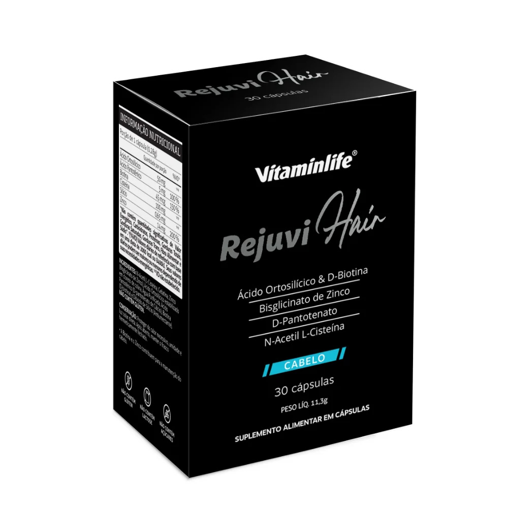 Rejuvi Hair (Ácido Ortosilícico, D-Biotina, Bisglicinato de Zinco, D-Pantotenato e N-Acetil-L-Cisteína) - 30 cápsulas