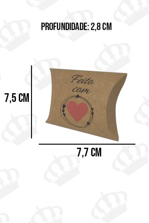 Caixa Para Embalar Sabonete (Almofada) Fundo Kraft Feito com Amor Pct c/ 5 Unid