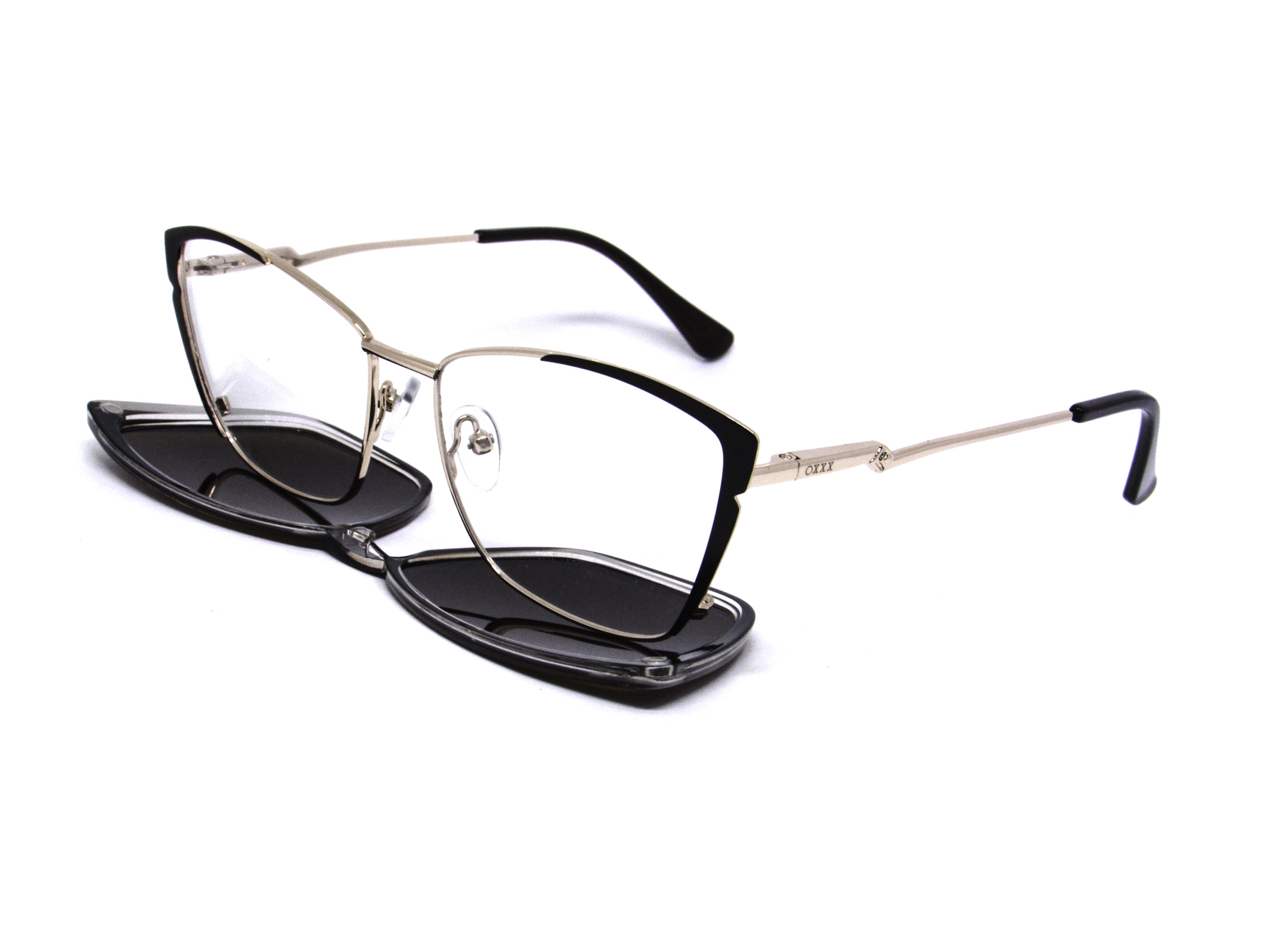 Óculos de Grau Feminino Gatinho Metal Com Lente Adicional Clipon