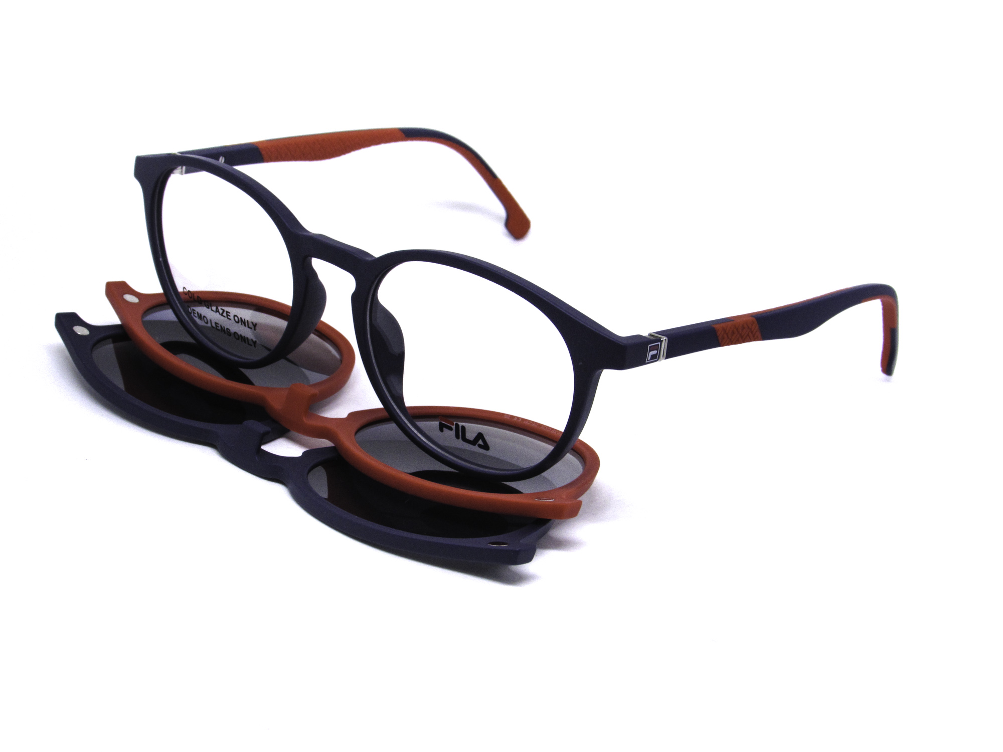 Óculos de Grau Fila Masculino Redondo Acetato Com Duas Lentes Adicionais Clipon