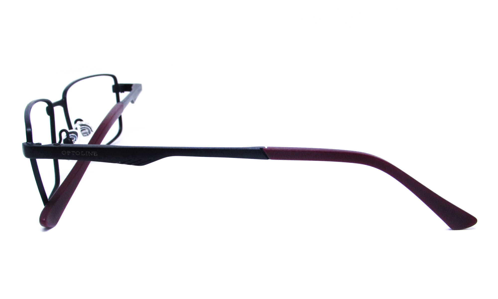 Óculos de Grau Masculino Quadrado Preto Fosco com Ponteira Vinho