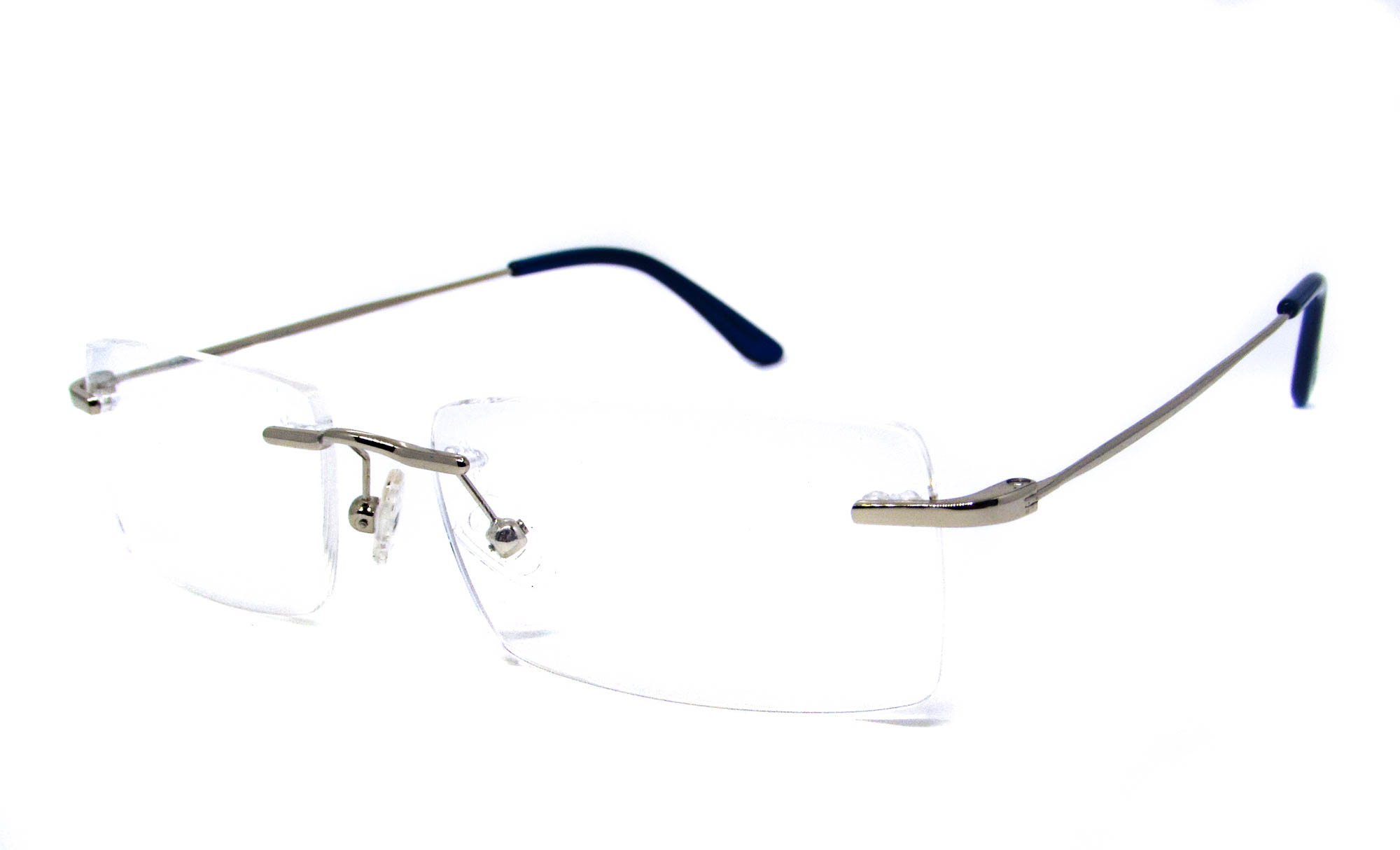 Óculos de Grau Unissex Quadradado Parafuso Prata com Ponteira Azul