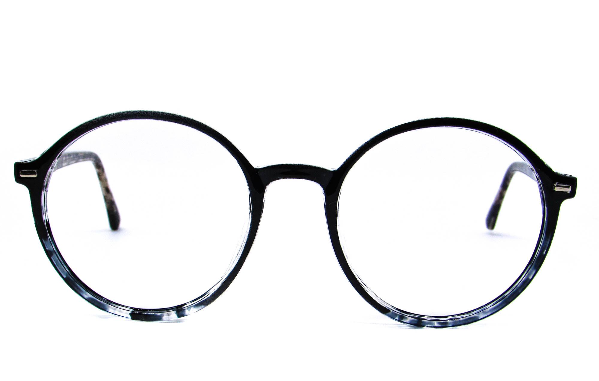 Óculos de Grau Unissex Redondo Preto Mesclado com Transparente