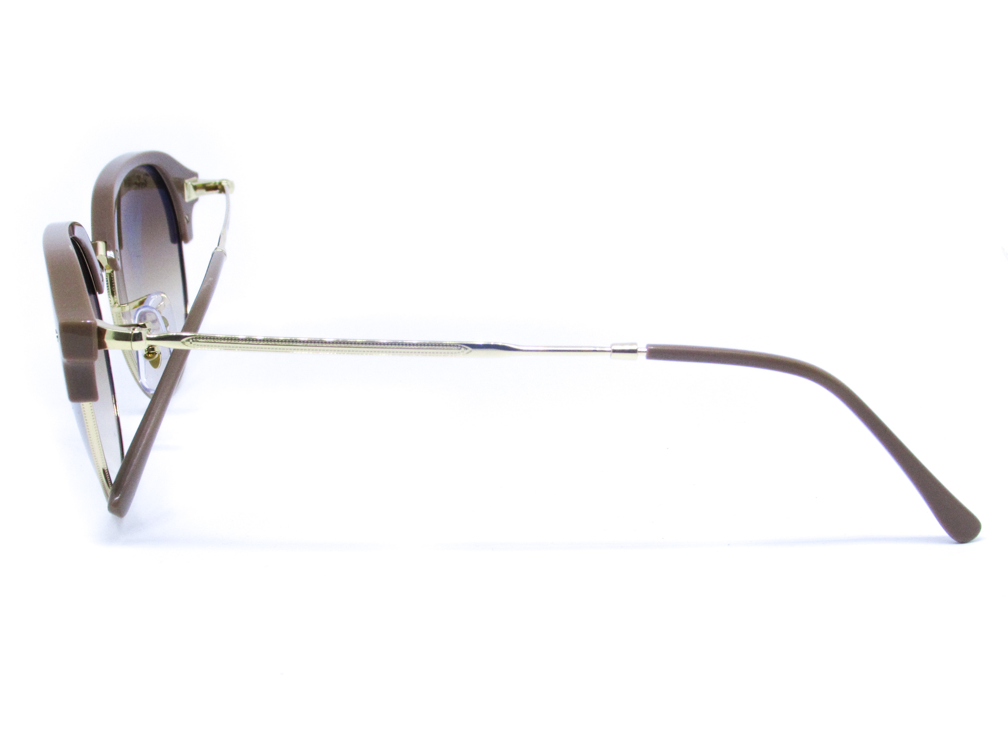 Óculos de Sol Ray Ban Feminino Redondo Acetato Bege Metal Dourado Lente Marrom Degrade