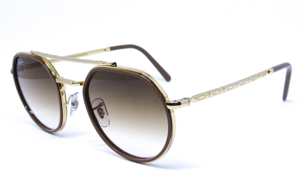Óculos de Sol Ray Ban Feminino Redondo Metal Dourado com Marrom Lente Degrade
