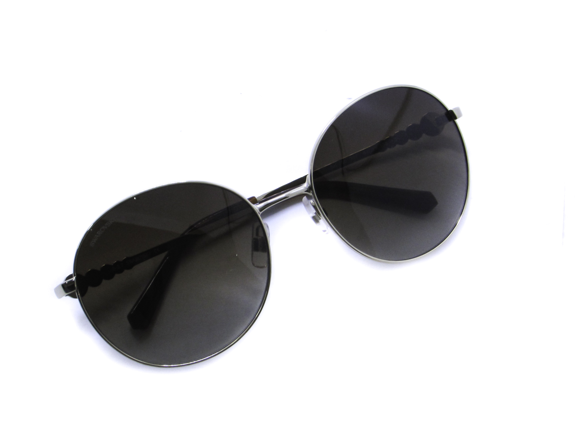 Óculos de Sol Swarovski Feminino Redondo Metal Lente Degrade Com Detalhes nas Hastes de Cristais