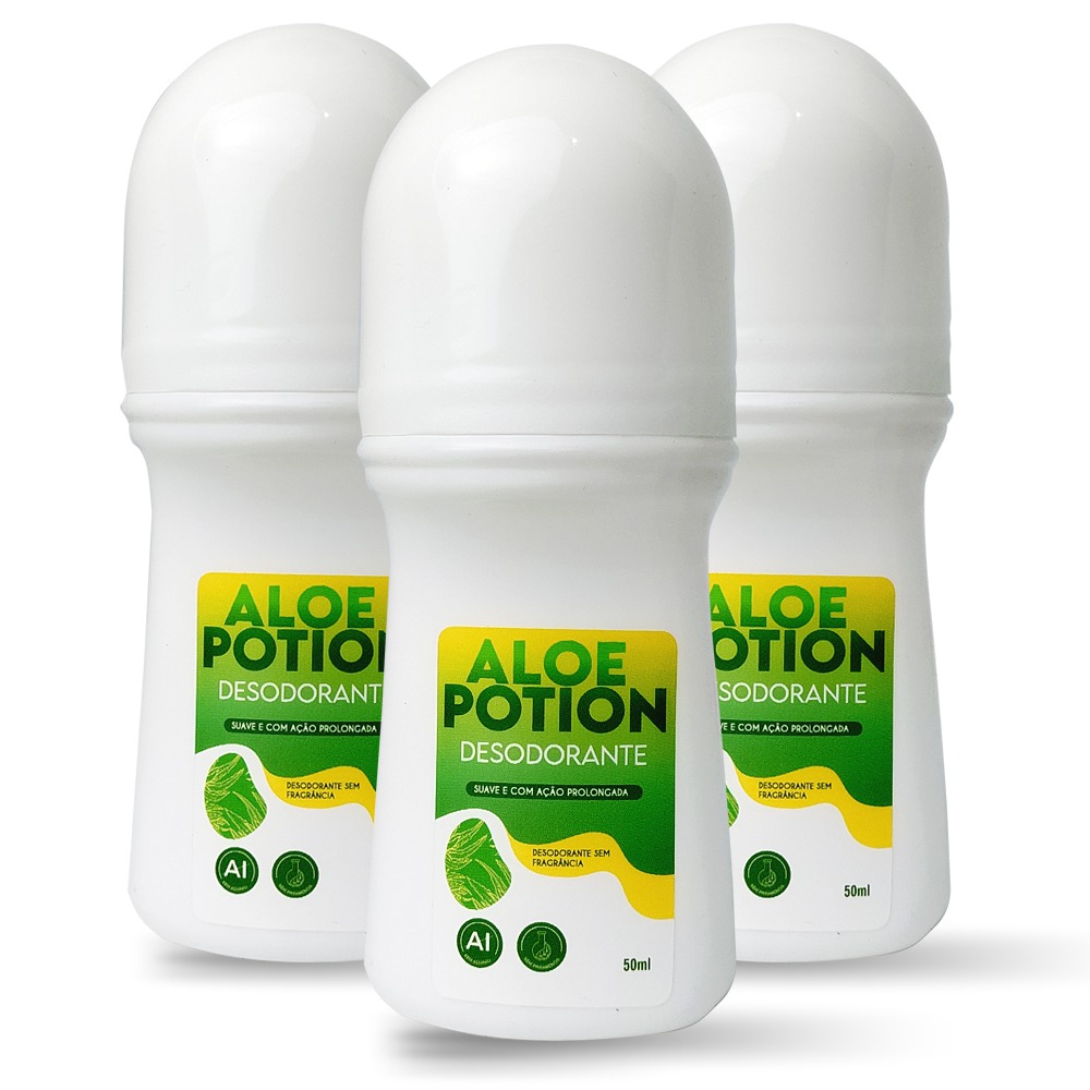 Kit 3 unidades Desodorante Aloe Potion  sem Fragrância Roll On 50ml