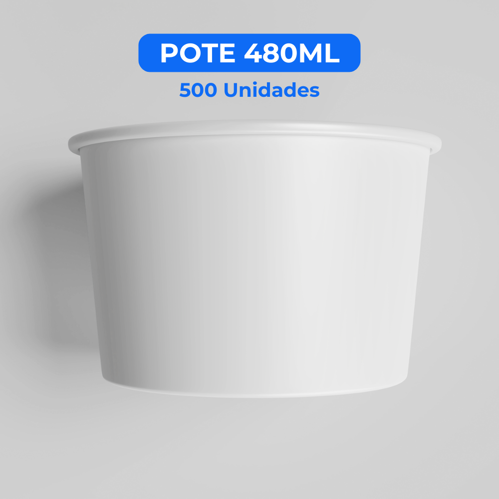 Pote de Papel 480ml Branco Biodegradável  - 500 Unidades