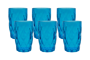 Conjunto Copo De Vidro Diamond Empire Azul Transparente 420 ml 6 Peças
