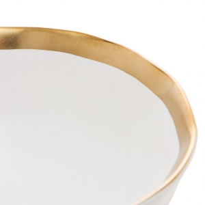 Bowl em Porcelana Branco e Dourado Dubai 15x6cm
