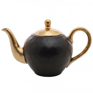 Bule P/ Chá em Porcelana Preto e Dourado Dubai 1L 16x24,2x12cm