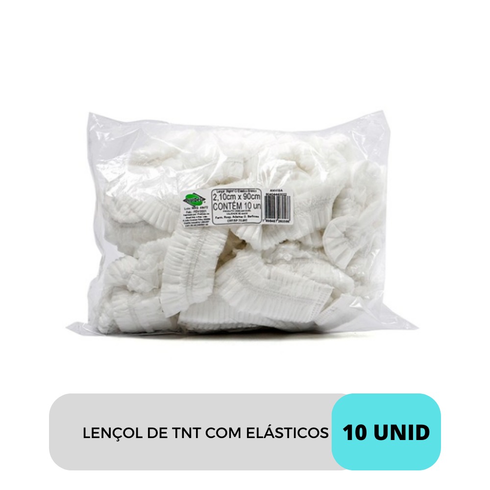 LENCOL EM TNT COM ELASTICO 2,10 X 0,90 CM 20G 10 UNID - PROTDESC