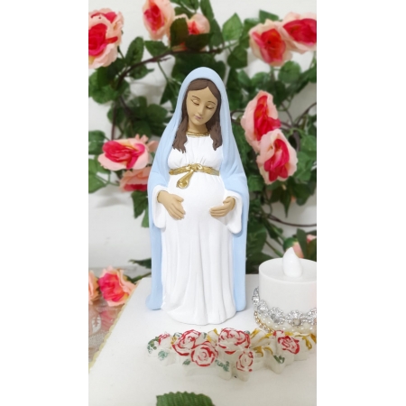 Imagem de Nossa Senhora Grávida com pintura delicada - Gesso - Tamanho 15 cm -  Peso: 205 gramas