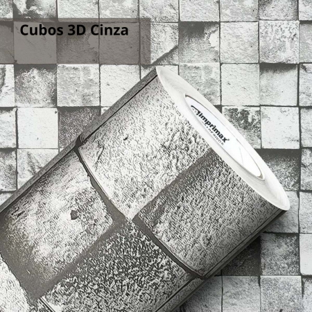 Papel de Parede Adesivo Lavável  Cubos 3D Cinza